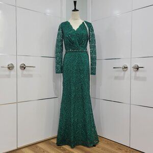 Mac Duggal Emerald Green Long Sleeve Lace Gown